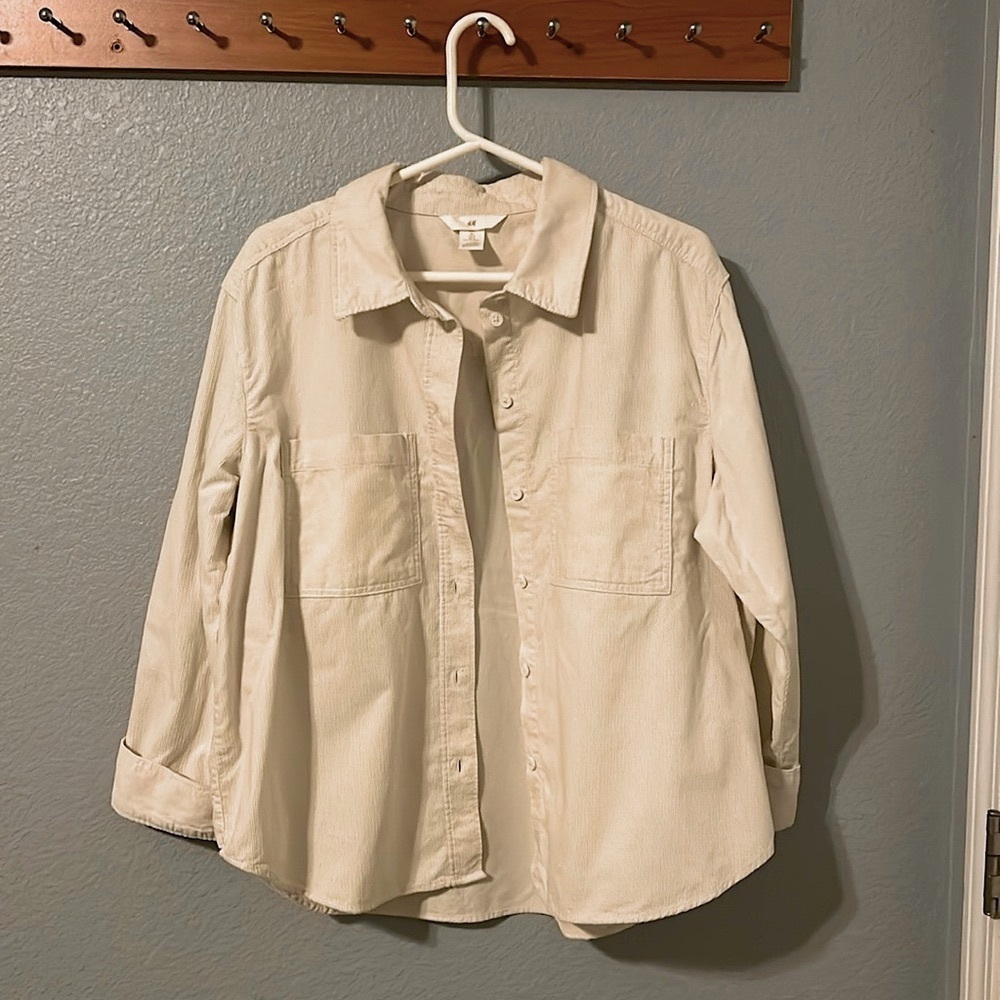NWOT H&M White Corduroy Button Down Shirt Size Large